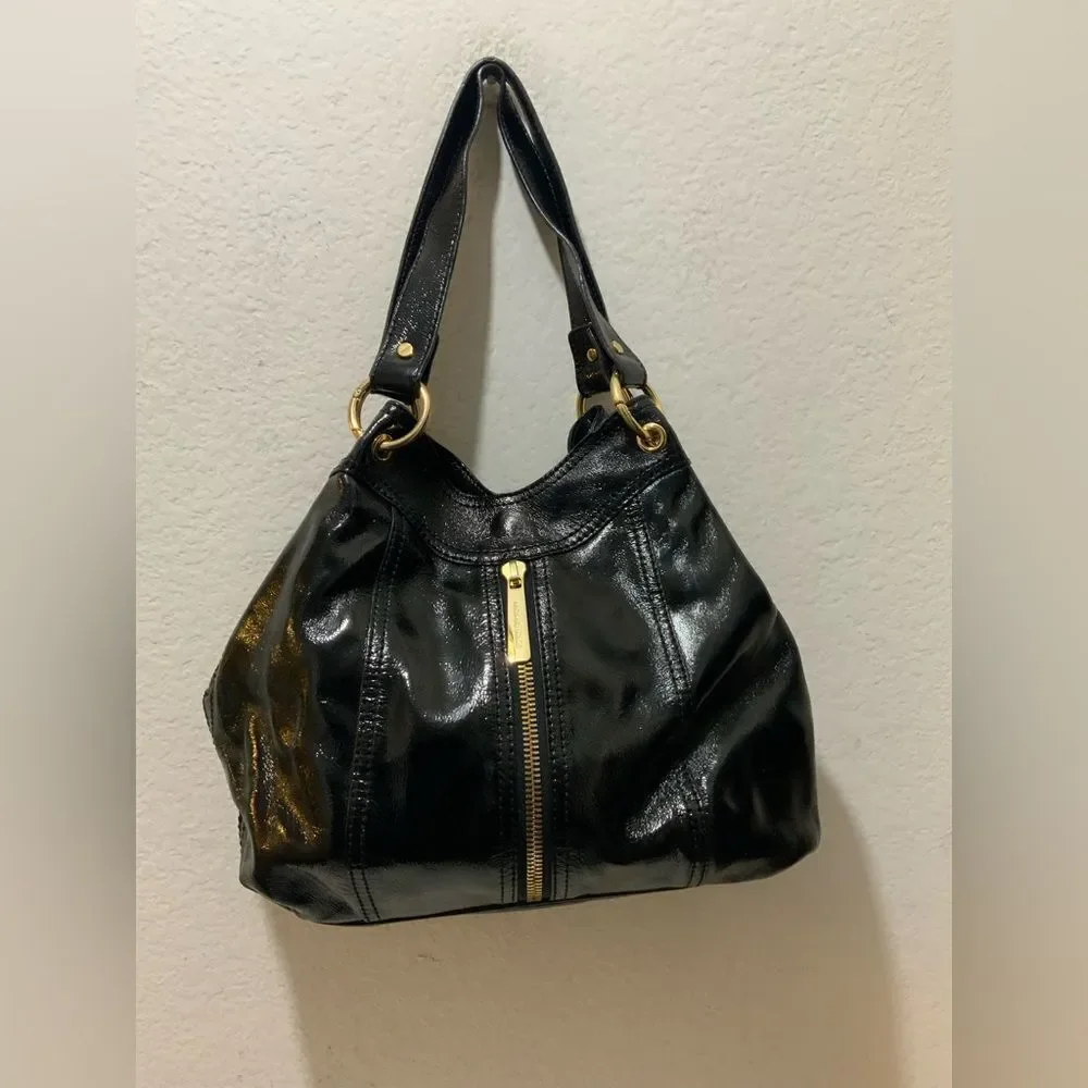 Michael Kors Textured Leather Zipper Shoulder Black Bag Purse
